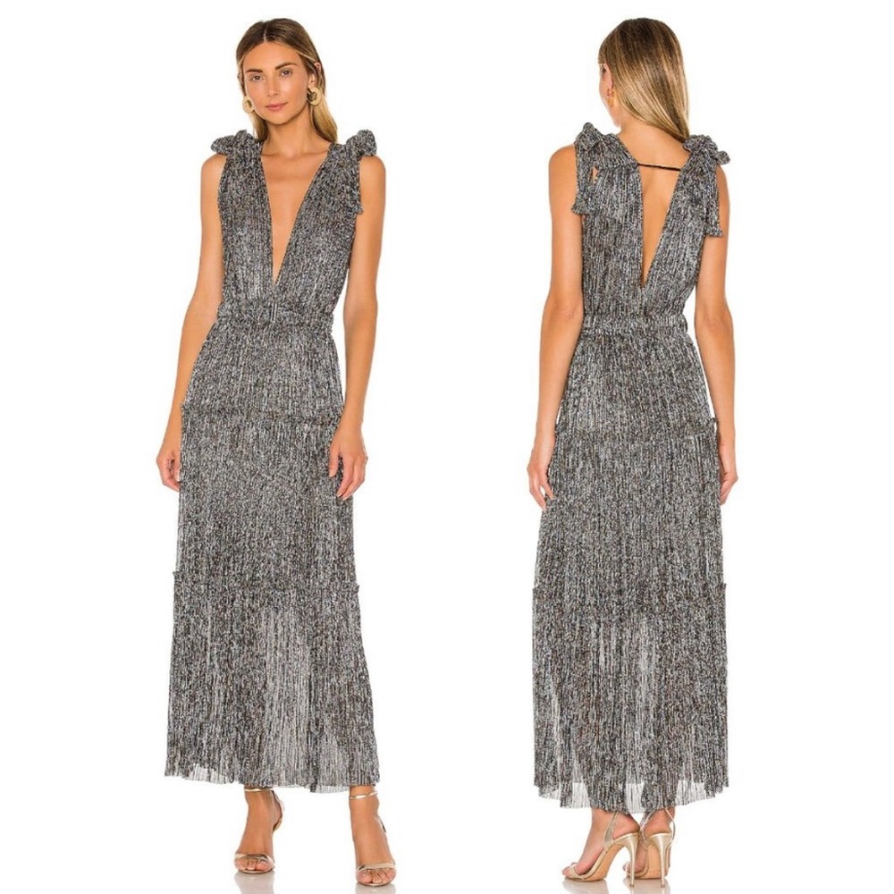 NEW Sabina Musayev Helena Dress Multicolor Dark Silver Black Maxi Gown XS XSmall